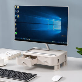 簡約可調節高度雙抽屜顯示屏幕增高架